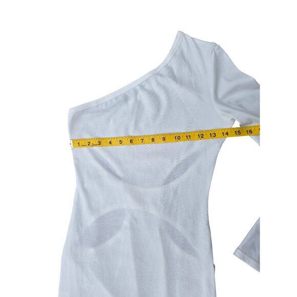 One-Shoulder White Cutout Bodycon Dress With Long Sleeve Small Size 95% Polyeste - Picture 2 of 6